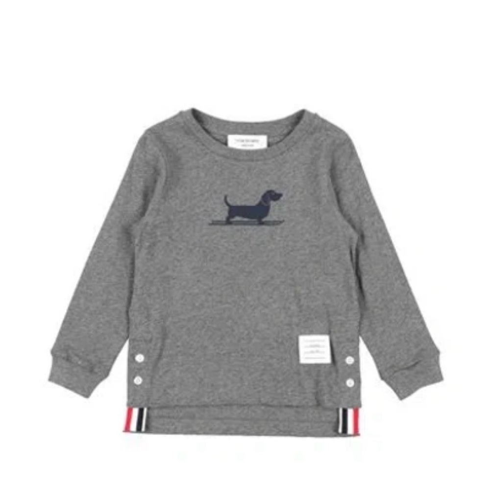 Thom Browne Gray Long Sleeve Kids Tee with Dachshund Print